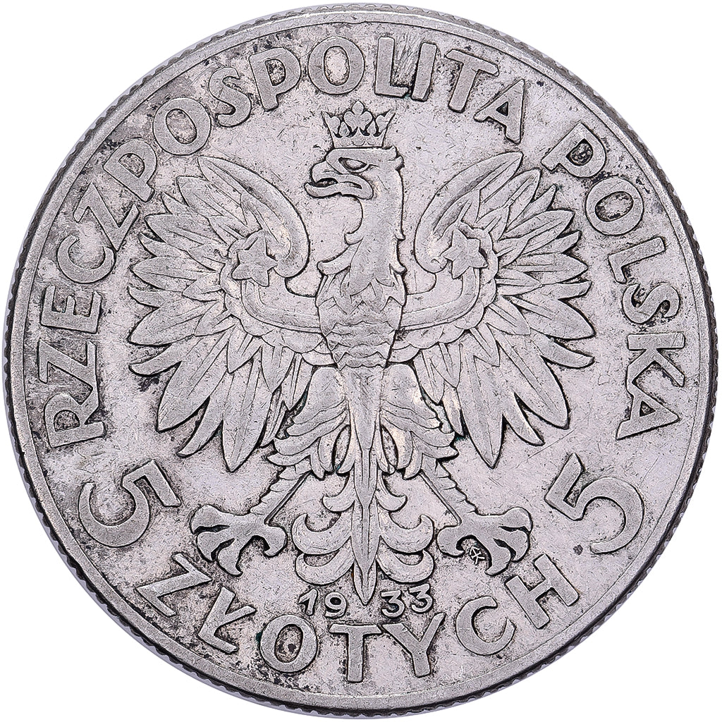 Polonia, 5 Zlotych, 1933, Warsaw, Argento, BB, KM:21