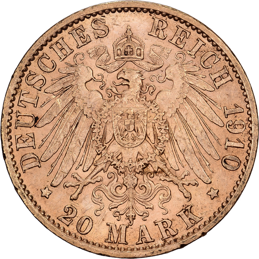 Kingdom of Prussia, Wilhelm II, 20 Mark, 1910, Berlin, Oro, BB+, KM:521