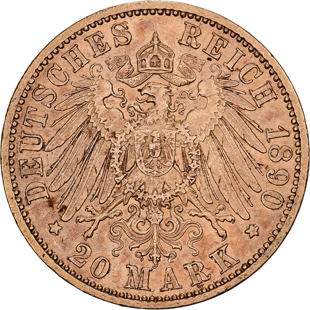 Kingdom of Prussia, Wilhelm II, 20 Mark, 1890, Berlin, Oro, BB+, KM:521