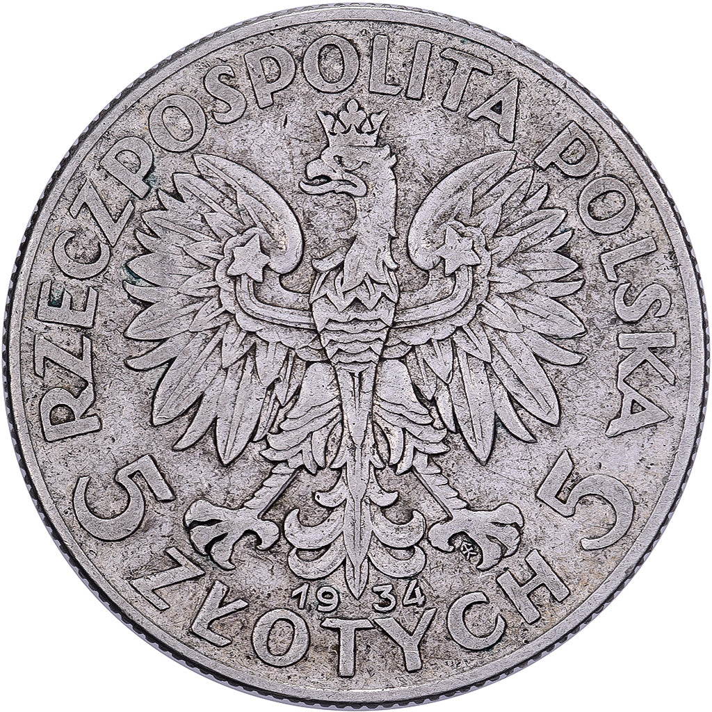 Polonia, 5 Zlotych, 1934, Warsaw, Argento, BB, KM:20