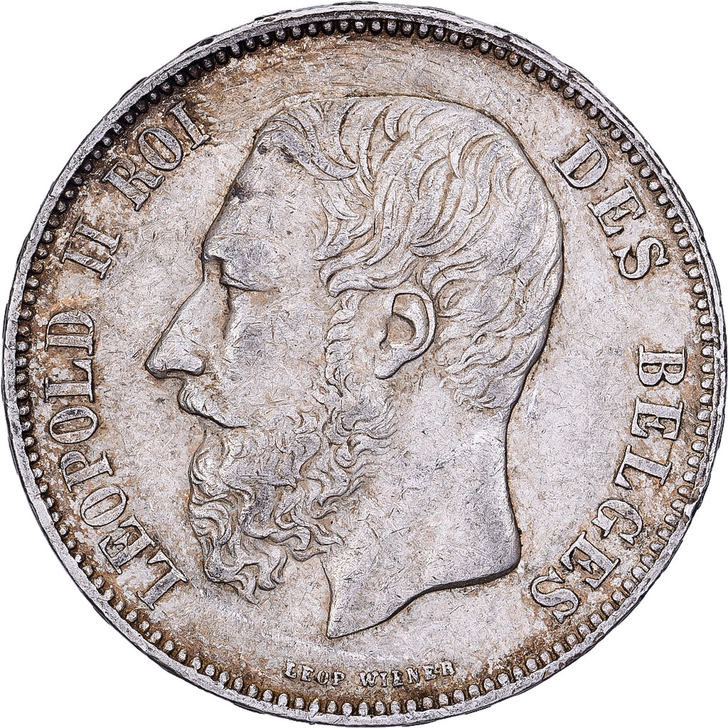Belgia, Leopold II, 5 Francs, 1873, Brussels, Small head, Srebro, EF(40-45)