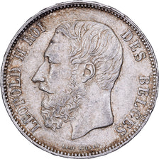 Belgia, Leopold II, 5 Francs, 1873, Brussels, Small head, Srebro, EF(40-45)