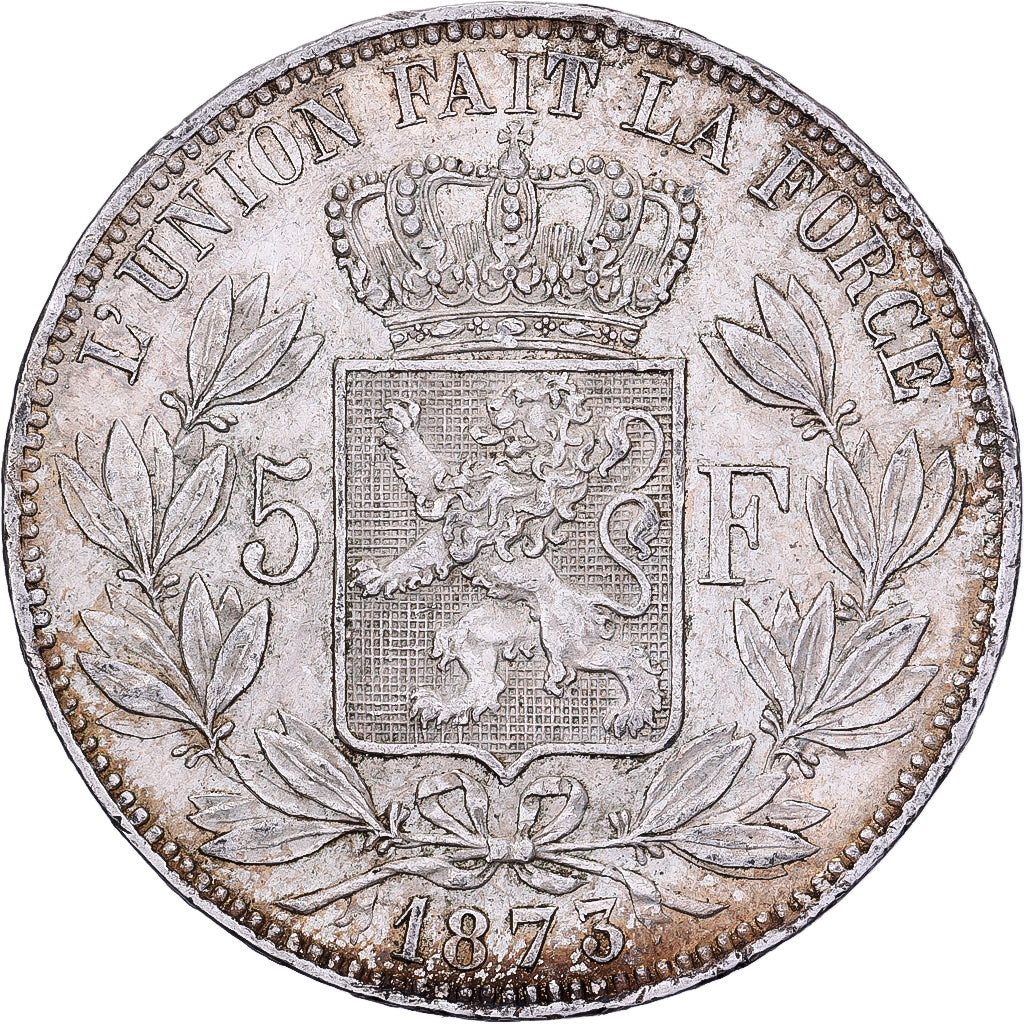 Belgia, Leopold II, 5 Francs, 1873, Brussels, Small head, Srebro, EF(40-45)