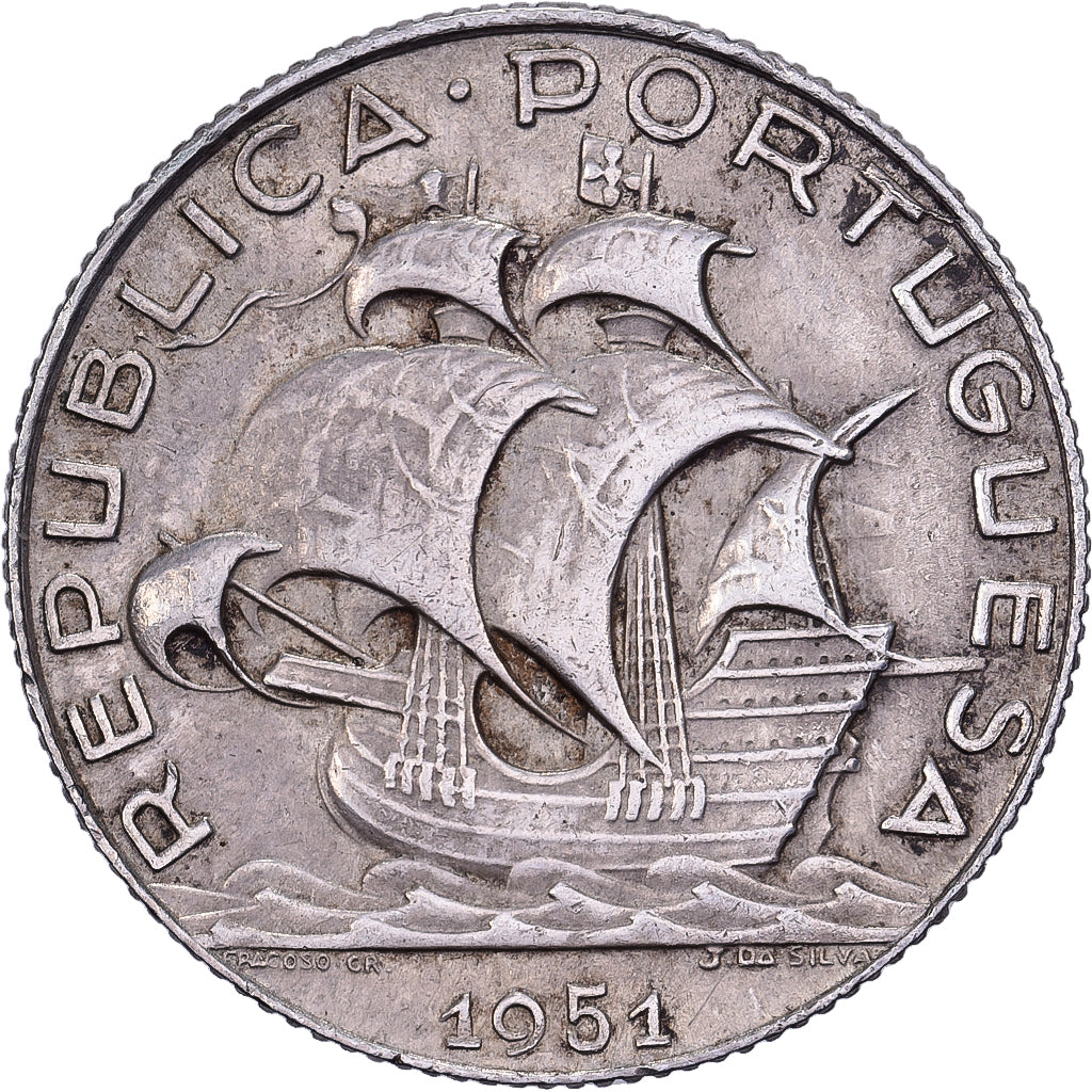 Portugal, 2-1/2 Escudos, Caravela, 1951, Lisbon, Silver, AU(50-53), KM:580