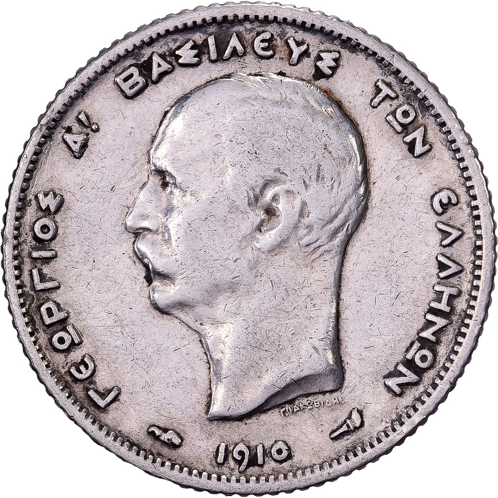 Grecia, George I, Drachma, 1910, Paris, Argento, BB, KM:60