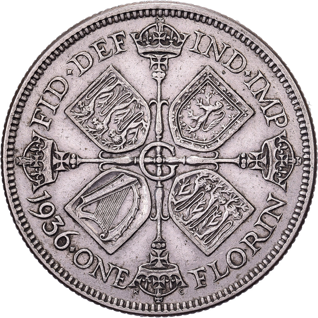 Grã-Bretanha, George V, Florin, 1936, British Royal Mint, Prata, AU(50-53)