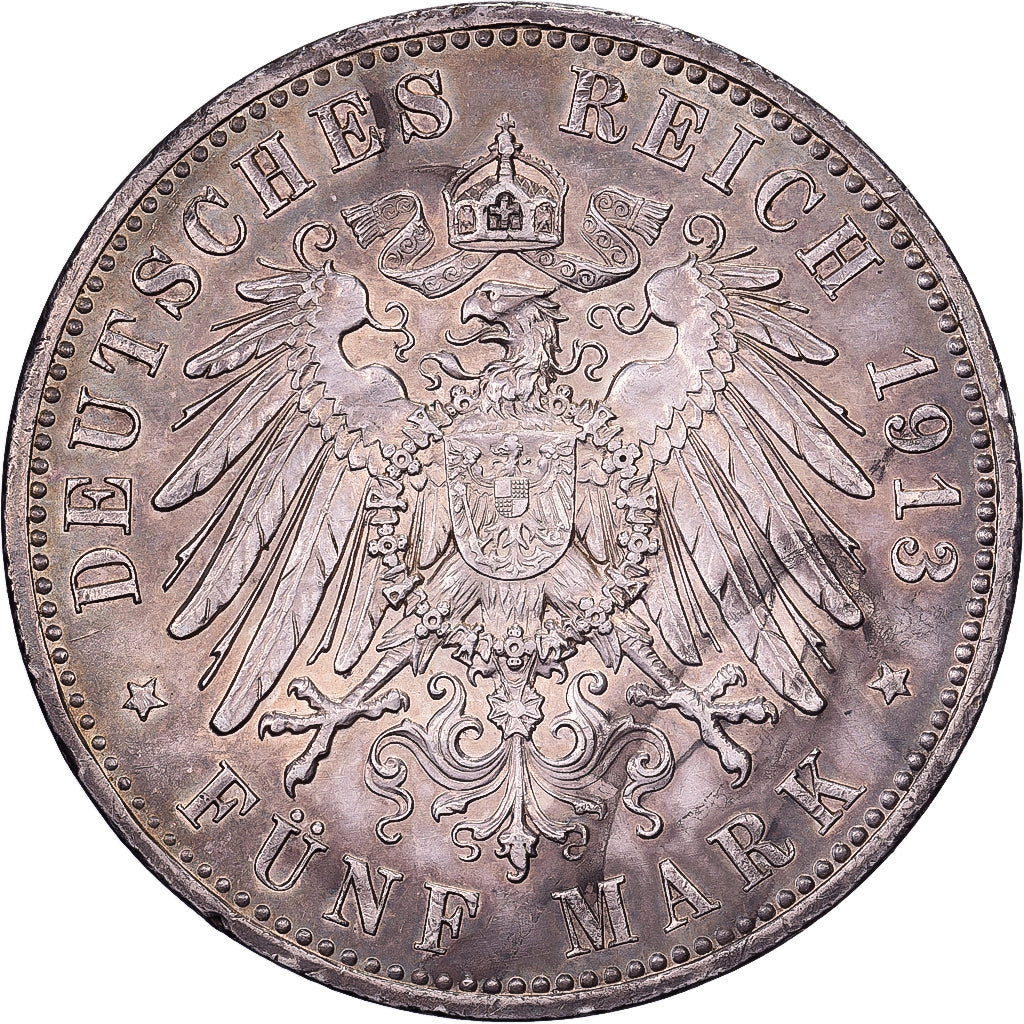 Kingdom of Prussia, Wilhelm II, 5 Mark, 1913, Berlin, Silver, EF(40-45), KM:536