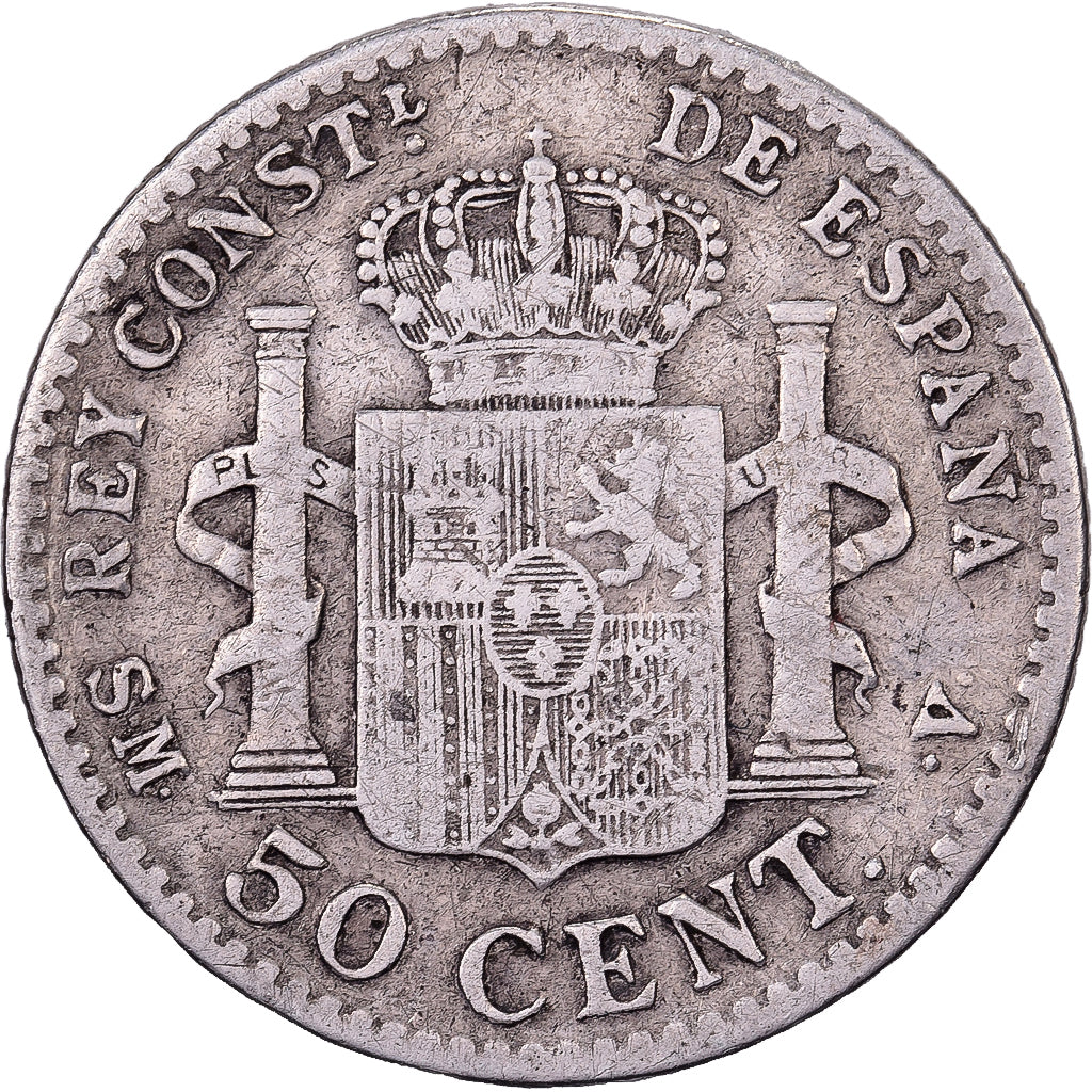 Espanha, Alfonso XIII, 50 Centimos, 1904, Madrid, Prata, VF(20-25), KM:723