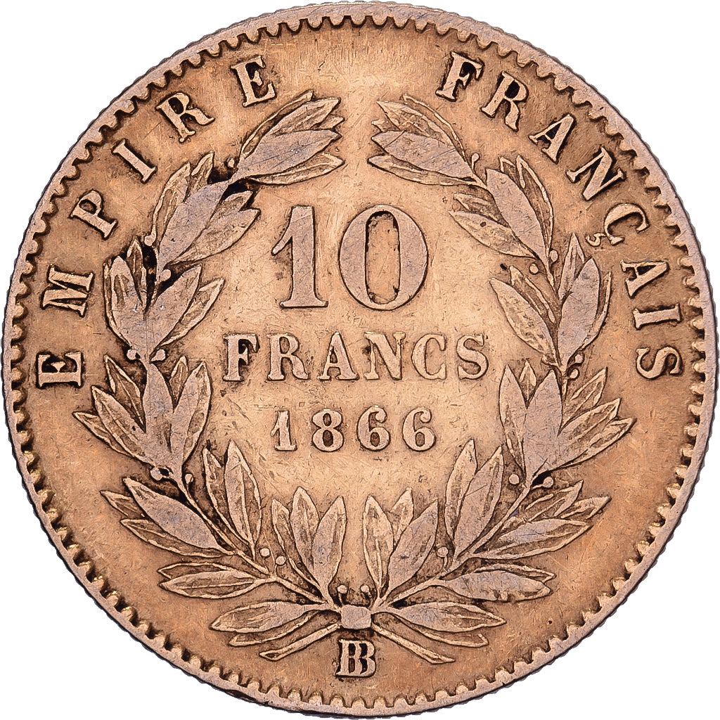 France, Napoléon III, 10 Francs, 1866, Strasbourg, Large BB, Or, TTB