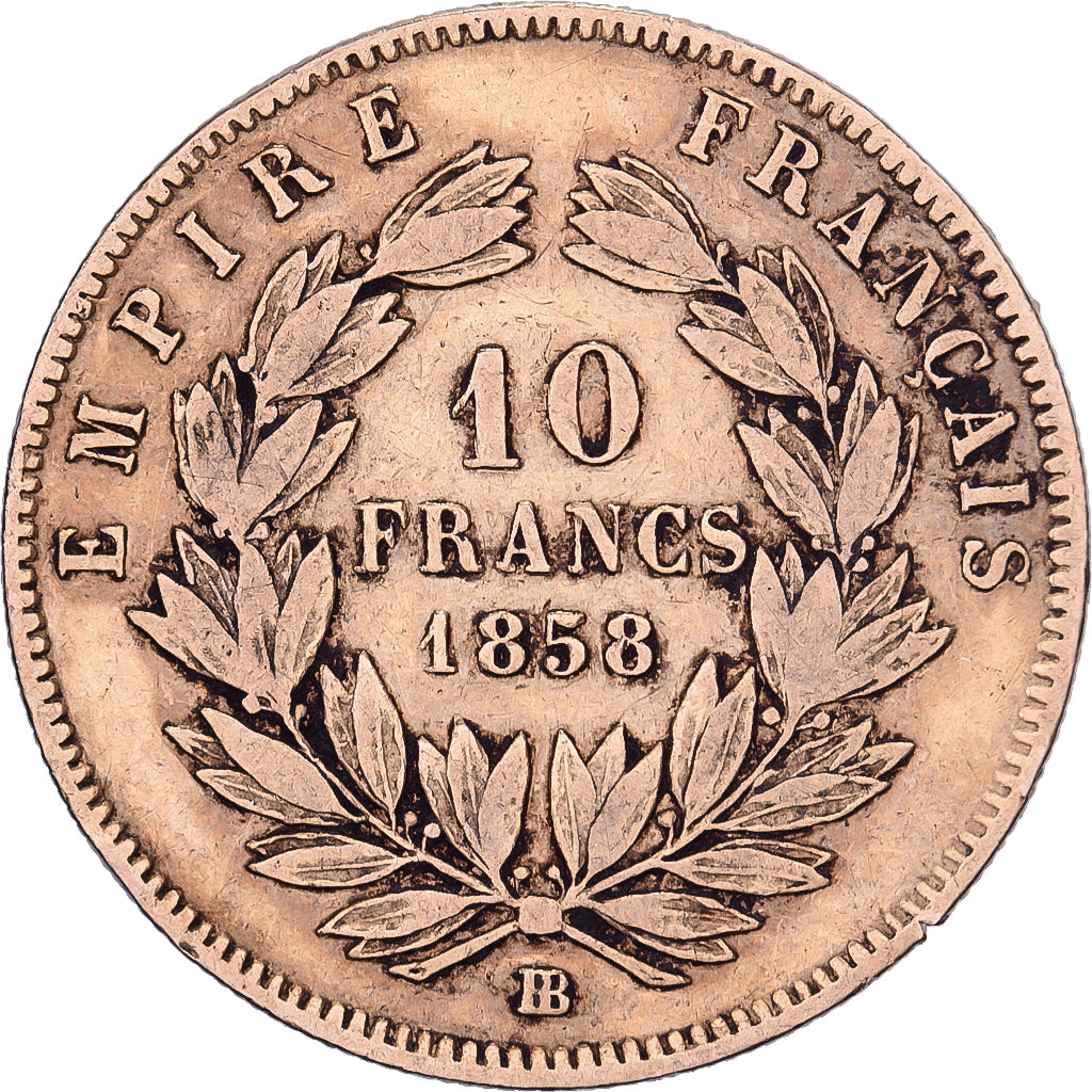 Frankreich, Napoleon III, 10 Francs, 1858, Strasbourg, Gold, SS, Le