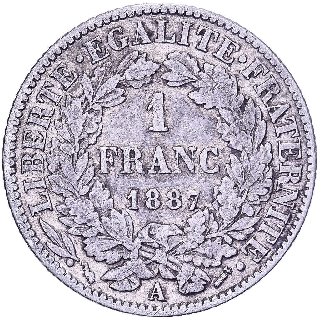 France, Franc, Cérès, 1887, Paris, Silver, VF(30-35), Gadoury:465, Le
