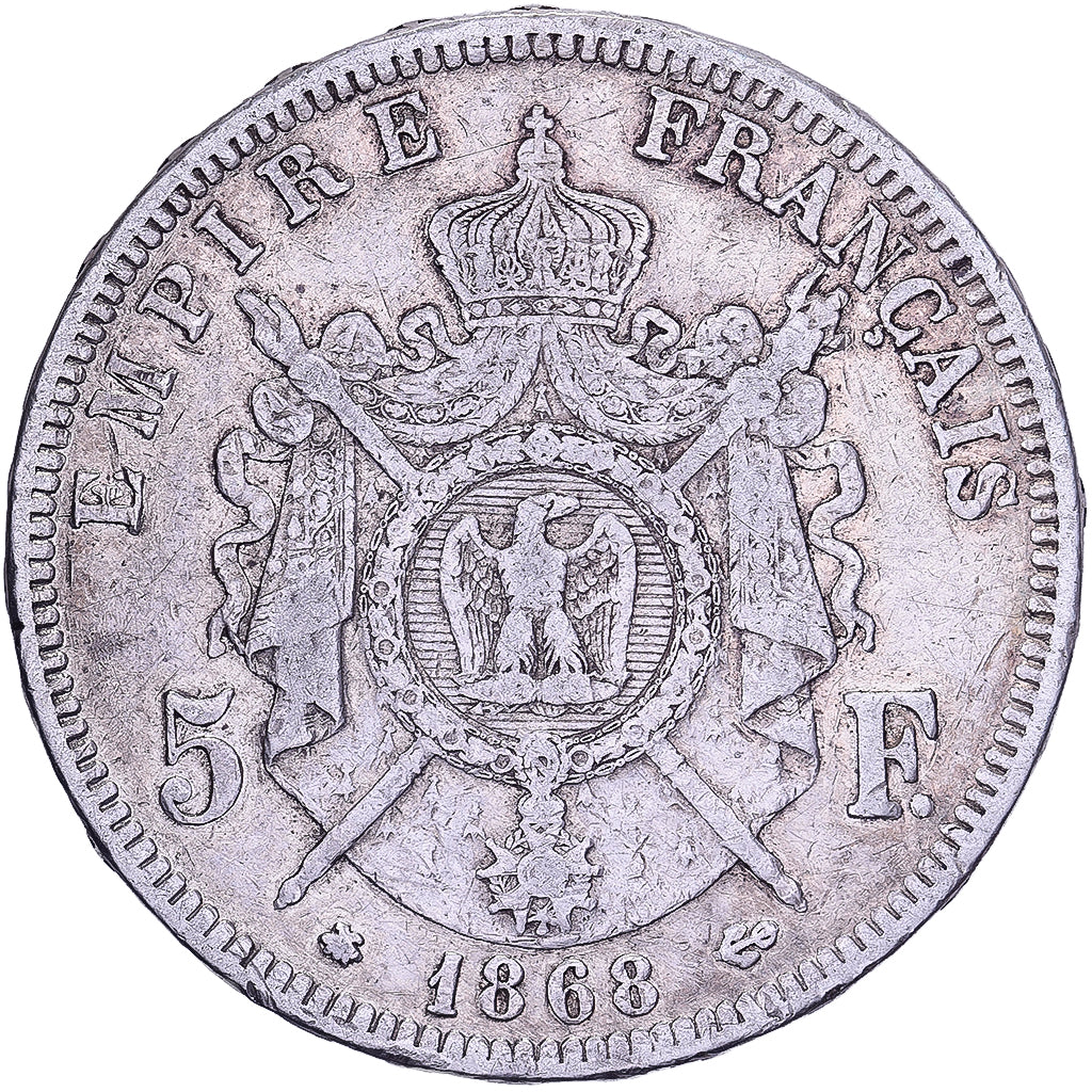 Francja, Napoleon III, 5 Francs, 1868, Paris, Srebro, AU(50-53), Gadoury:739, Le