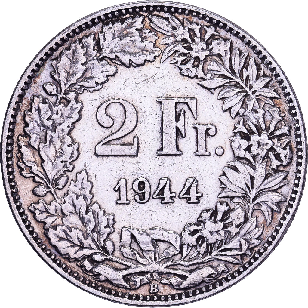 Switzerland, 2 Francs, Helvetia, 1944, Bern, Silver, EF(40-45), KM:21