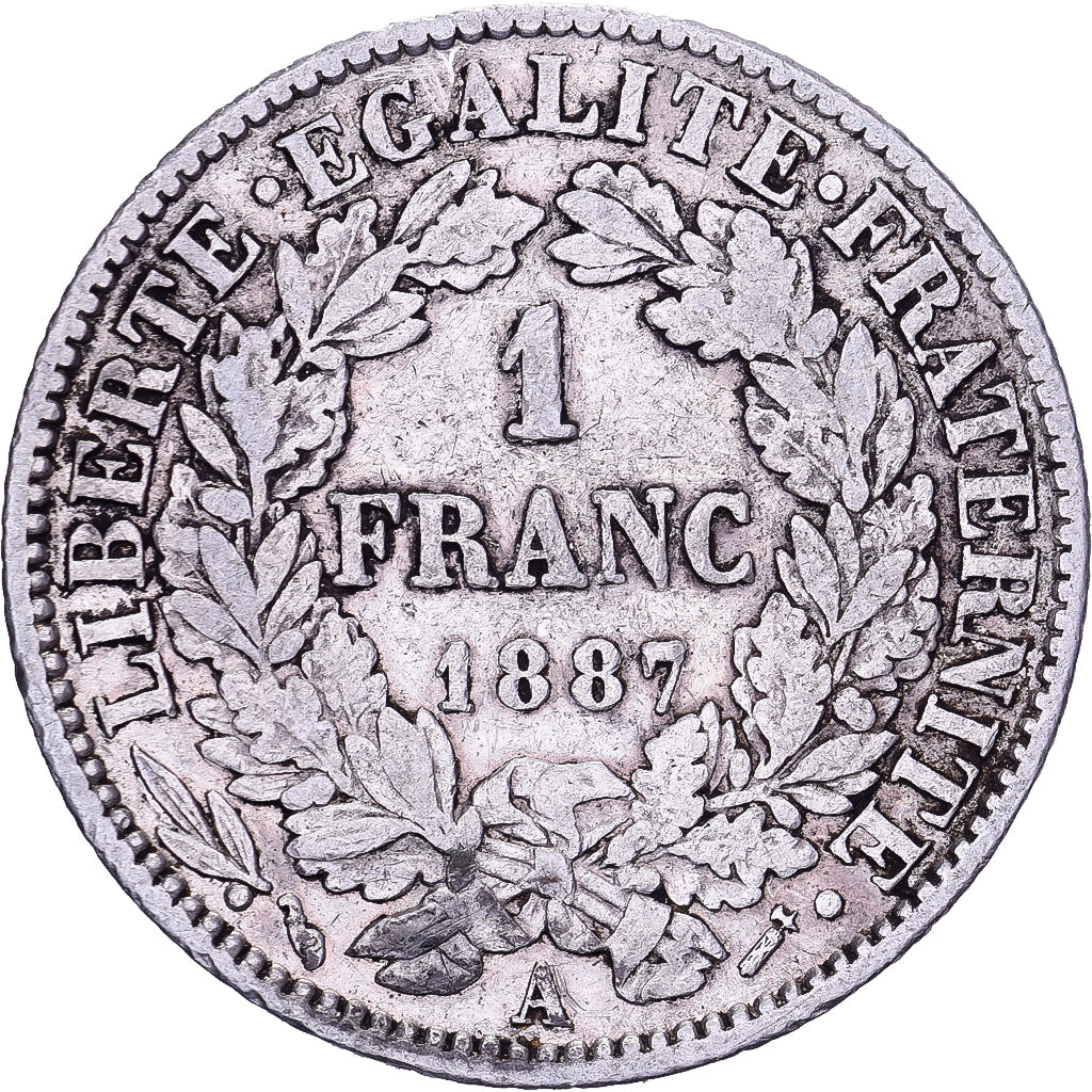 France, Franc, Cérès, 1887, Paris, Silver, EF(40-45), Gadoury:465, Le