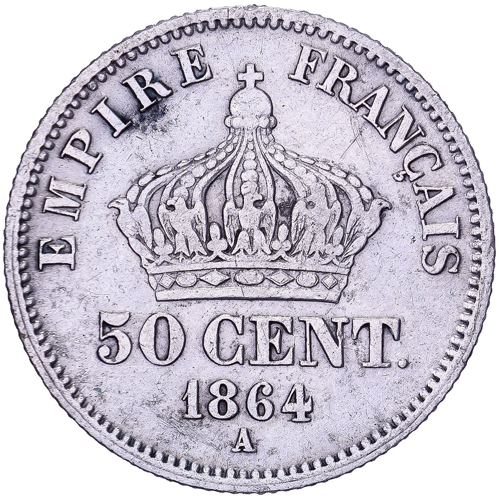 Frankreich, Napoleon III, 50 Centimes, 1864, Paris, Silber, SS, Gadoury:417, Le