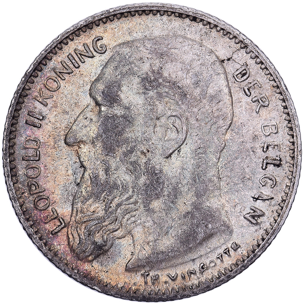 Belgio, Leopold II, 50 Centimes, Vinçotte, 1907, Brussels, Argento, MB+, KM:61