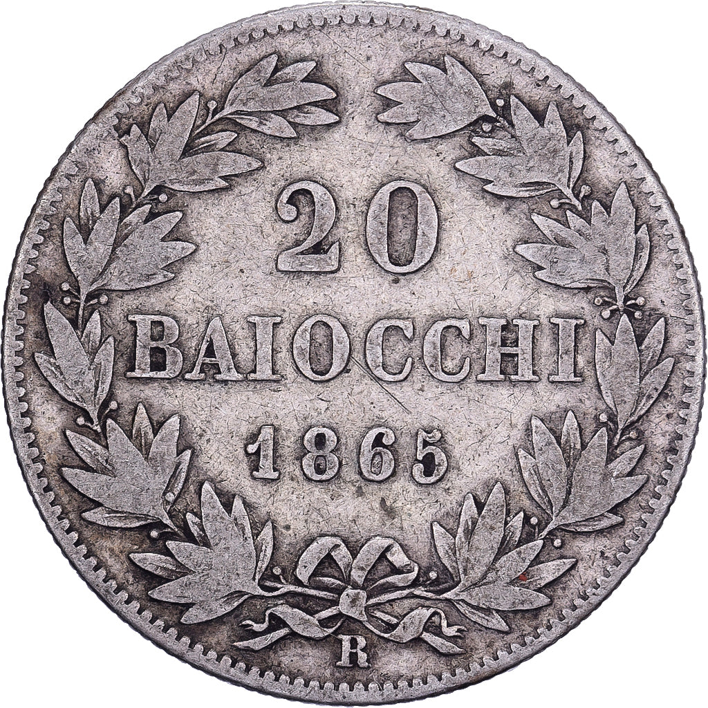 Italian States, Pius IX, 20 Baiocchi, 1865, Rome, AN. XIX, Silver, VF(30-35)