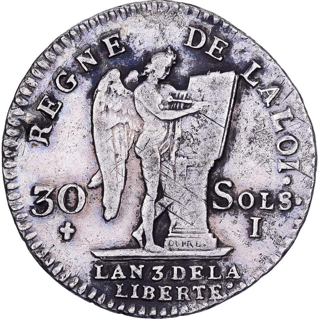 France, Louis XVI, 30 Sols, Génie, 1791, Limoges, FRANÇOIS, Argent, TB+