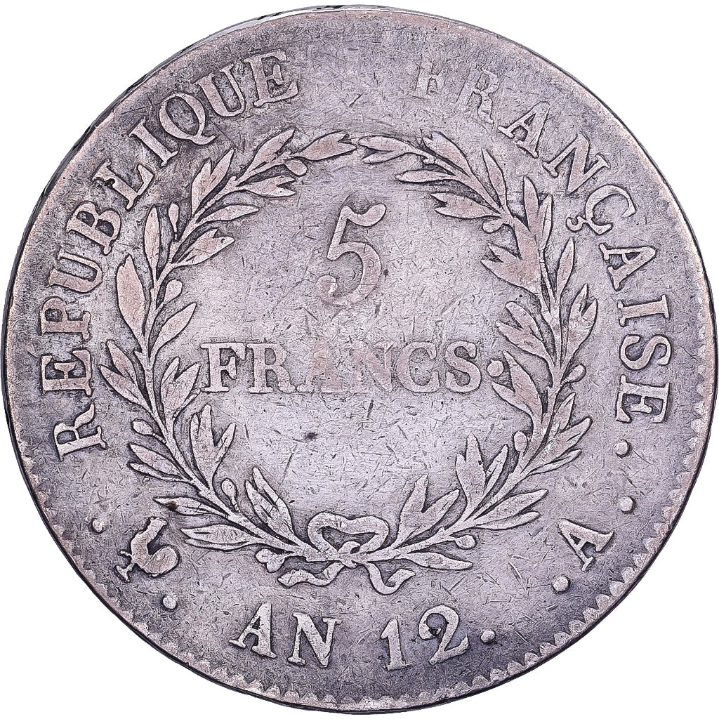 Francja, Bonaparte., 5 Francs, Premier Consul, An 12, Paris, Srebro, VF(30-35)