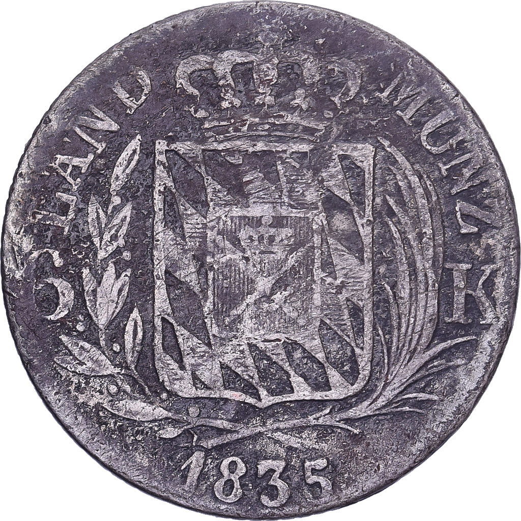 Kingdom of Bavaria, Ludwig I, 6 Kreuzer, 1835, Munich, Vellón, BC+, KM:748