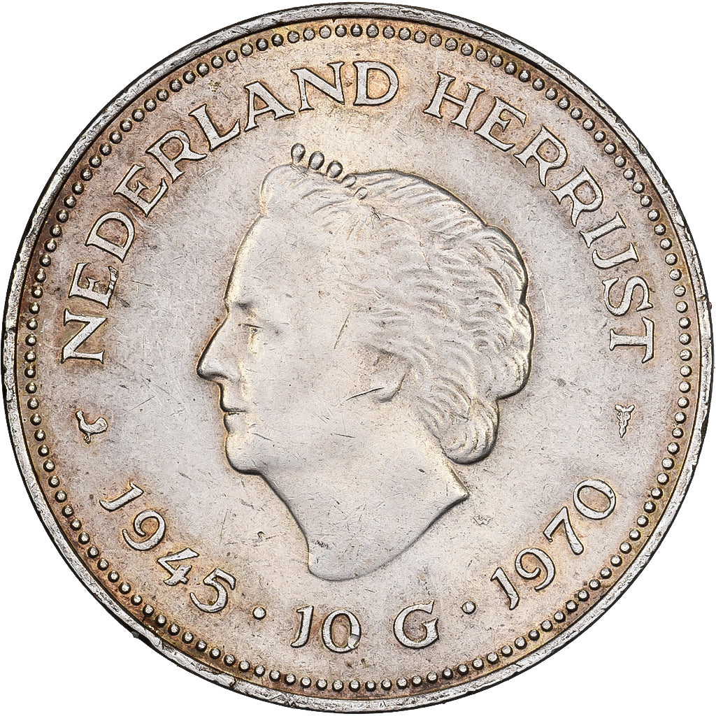 Países Bajos, 10 Gulden, Libération, 1970, Utrecht, Plata, MBC+, KM:195