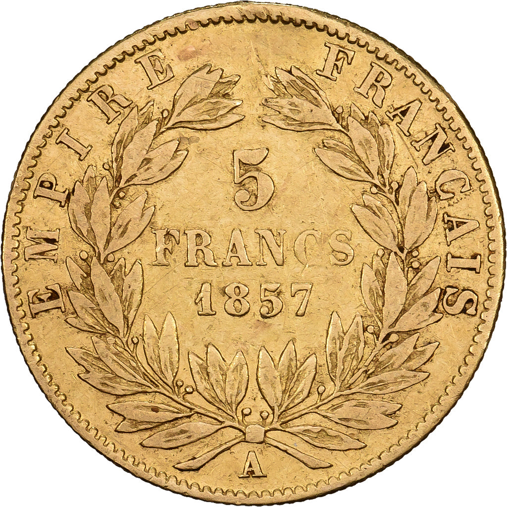Francia, Napoleon III, 5 Francs, 1857, Paris, Oro, MB+, Gadoury:1001, Le