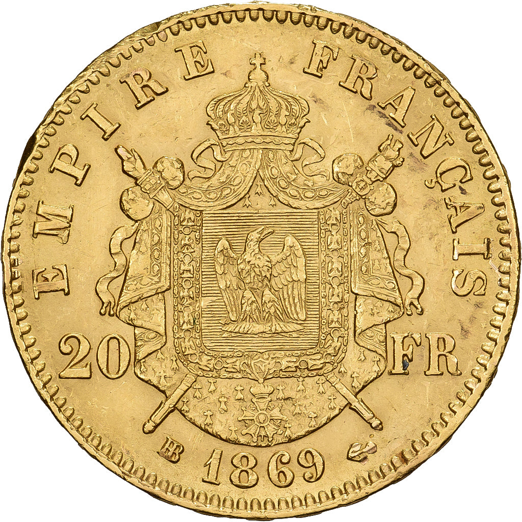 Francia, Napoleon III, 20 Francs, 1869, Strasbourg, Oro, BB+, Gadoury:1062, Le