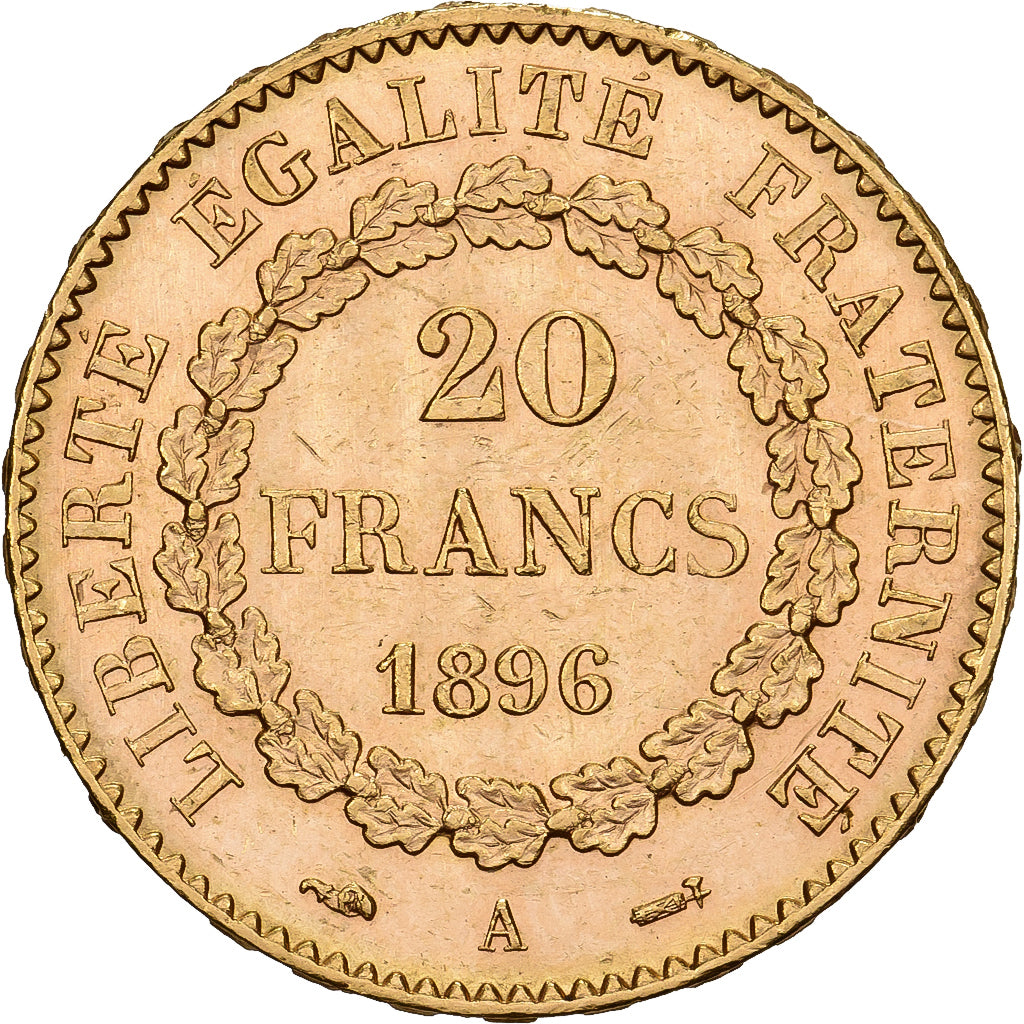 France, 20 Francs, Génie, 1896, Paris, Gold, MS(60-62), Gadoury:1063, Le