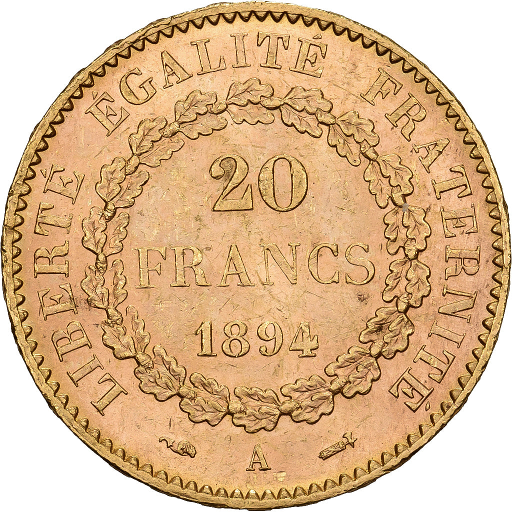 France, 20 Francs, Génie, 1894, Paris, Gold, MS(60-62), Gadoury:1063, Le