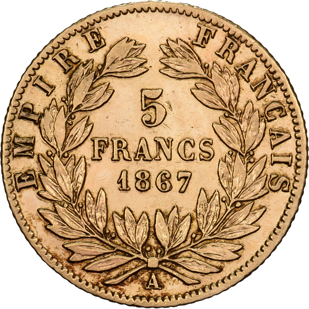 Frankreich, Napoleon III, 5 Francs, 1867, Paris, Gold, SS, Gadoury:1002, Le