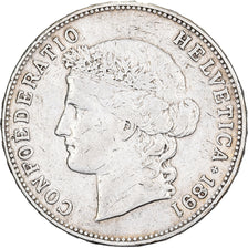 Svizzera, 5 Francs, 1891, Bern, Helvetia, Argento, BB, KM:34
