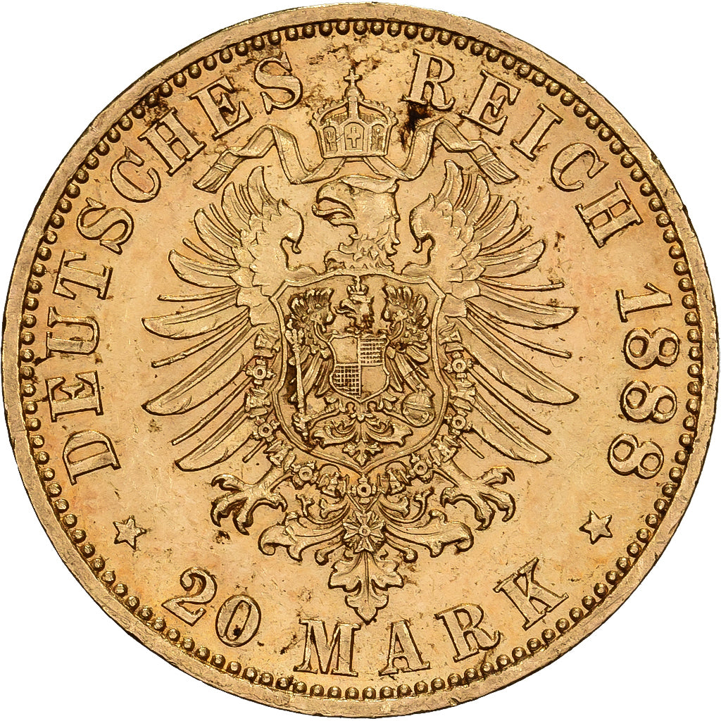 Kingdom of Prussia, Friedrich III, 20 Mark, 1888, Berlin, Oro, MBC+, KM:515