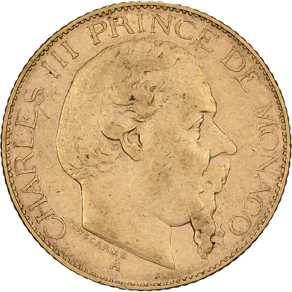 Monaco, Charles III, 20 Francs, 1879, Paris, Oro, BB, KM:98