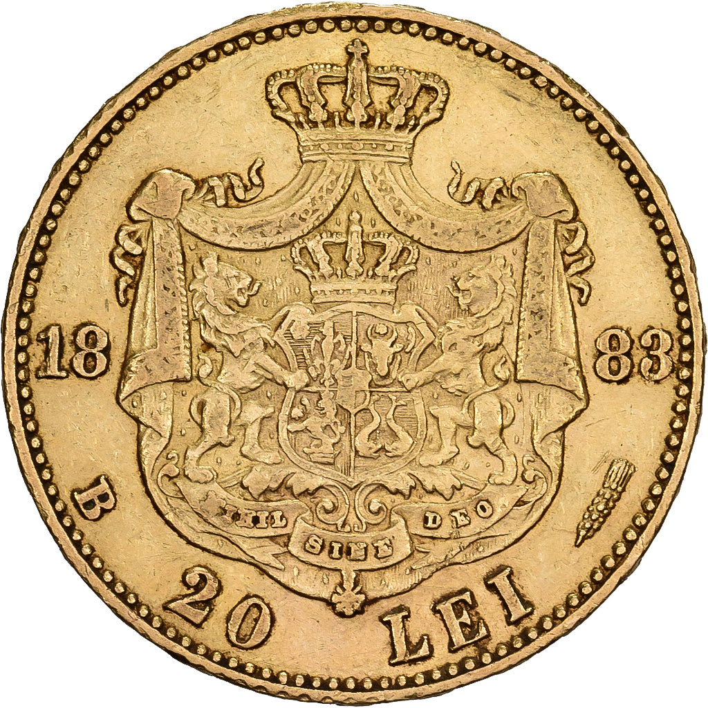 Roemenië, Carol I, 20 Lei, 1883, Bucarest, Goud, ZF+, KM:20