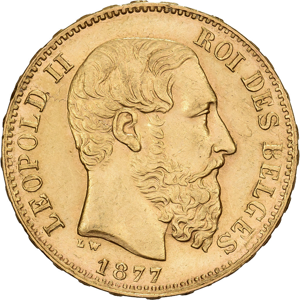 Belgique, Leopold II, 20 Francs, 1877, Bruxelles, Or, SUP, KM:37