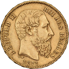 Bélgica, Leopold II, 20 Francs, 1871, Brussels, Oro, EBC, KM:37