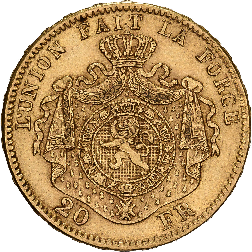 Belgio, Leopold II, 20 Francs, 1871, Brussels, Oro, SPL-, KM:37