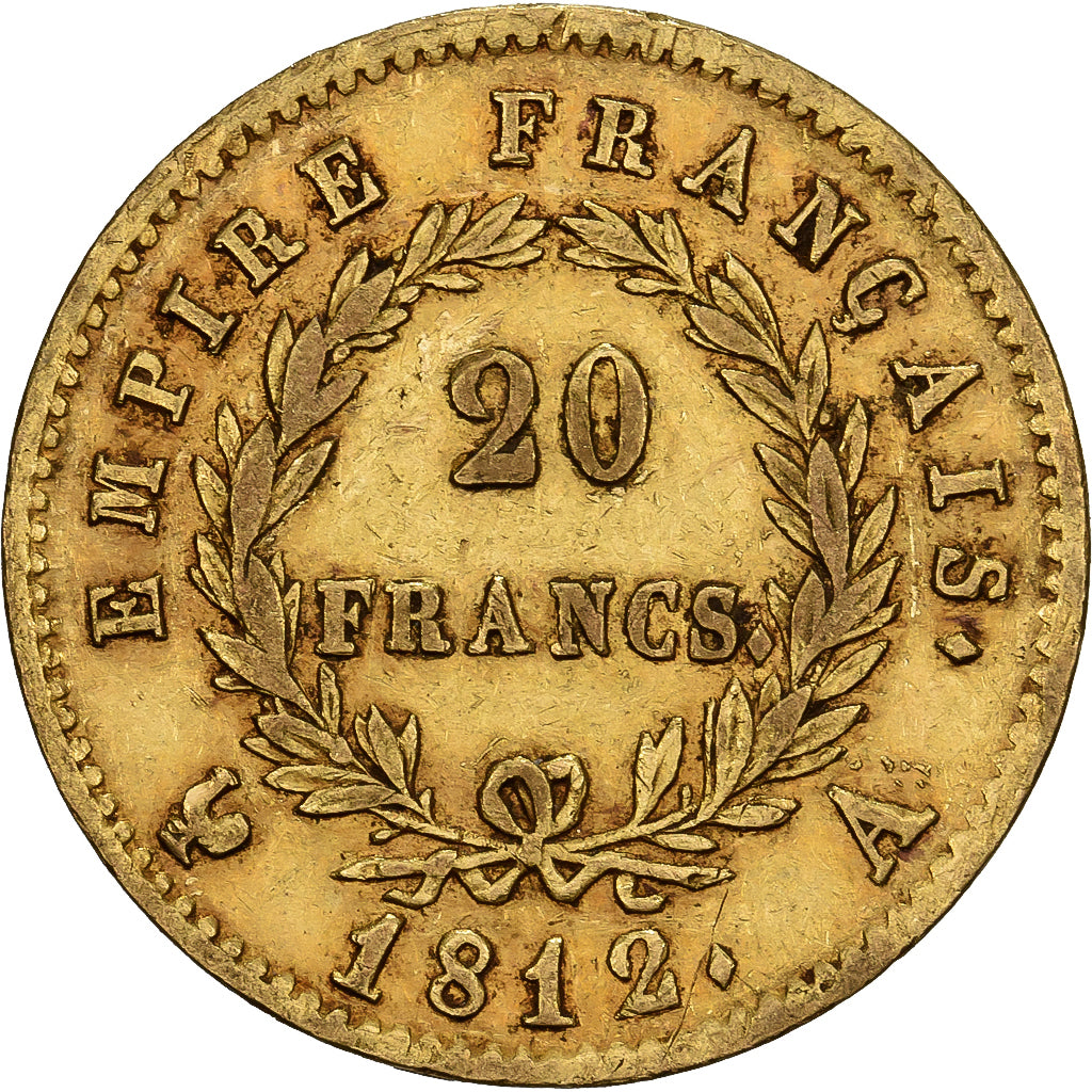 Francia, Napoleon I, 20 Francs, 1812, Paris, Oro, BB+, Gadoury:1025, Le
