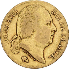 Francja, Louis XVIII, 20 Francs, 1819, Paris, Złoto, VF(30-35), Gadoury:1026