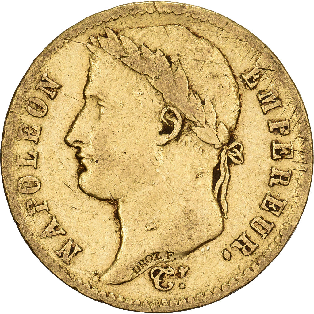 França, Napoleon I, 20 Francs, 1812, Paris, Dourado, VF(30-35), Gadoury:1025