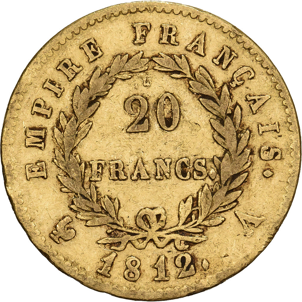 França, Napoleon I, 20 Francs, 1812, Paris, Dourado, VF(30-35), Gadoury:1025