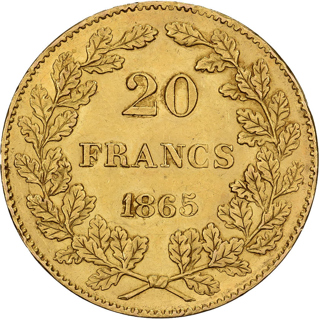 Belgique, Leopold I, 20 Francs, 1865, Bruxelles, Position B., Or, SUP, KM:23