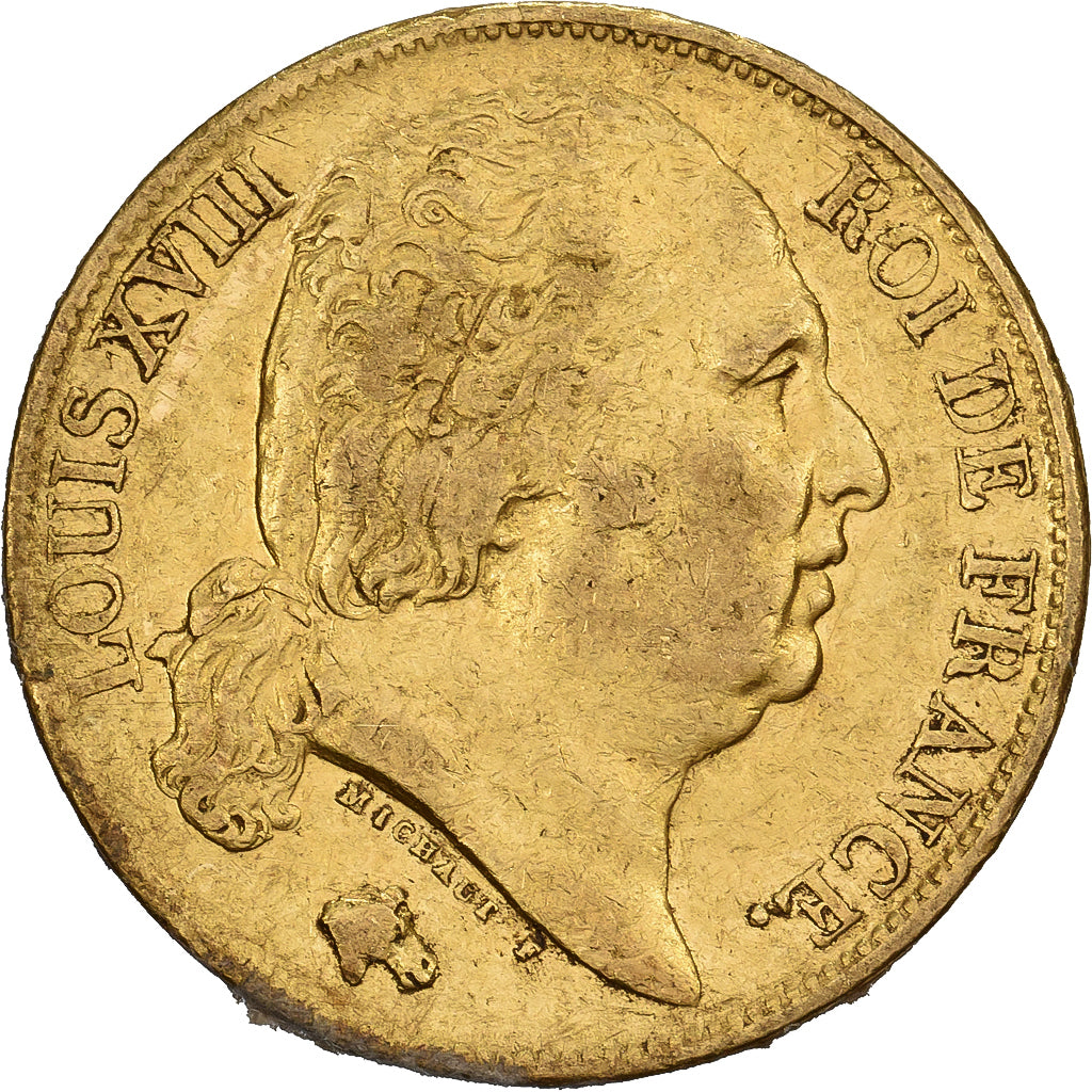 France, Louis XVIII, 20 Francs, 1817, Paris, Gold, VF(30-35), Gadoury:1026, Le