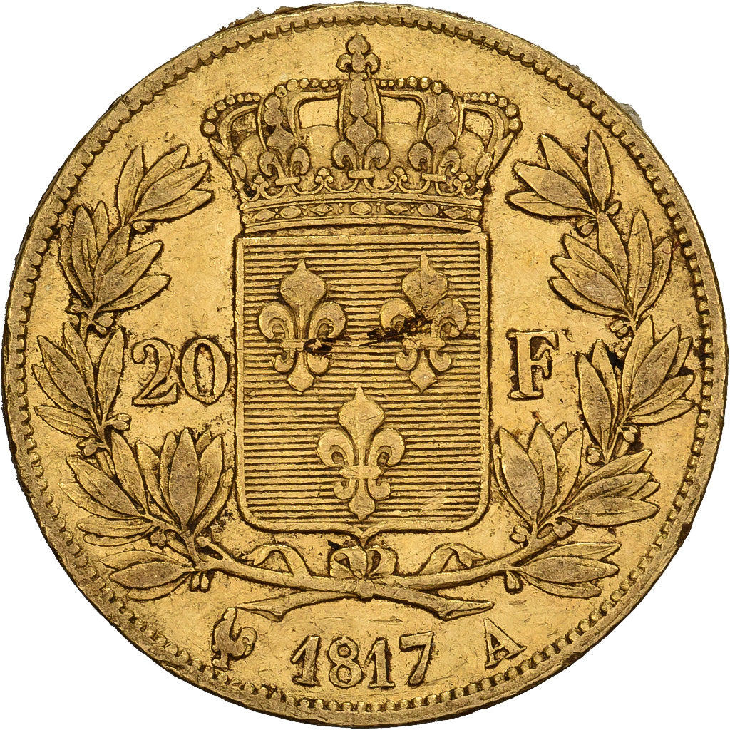 France, Louis XVIII, 20 Francs, 1817, Paris, Gold, VF(30-35), Gadoury:1026, Le