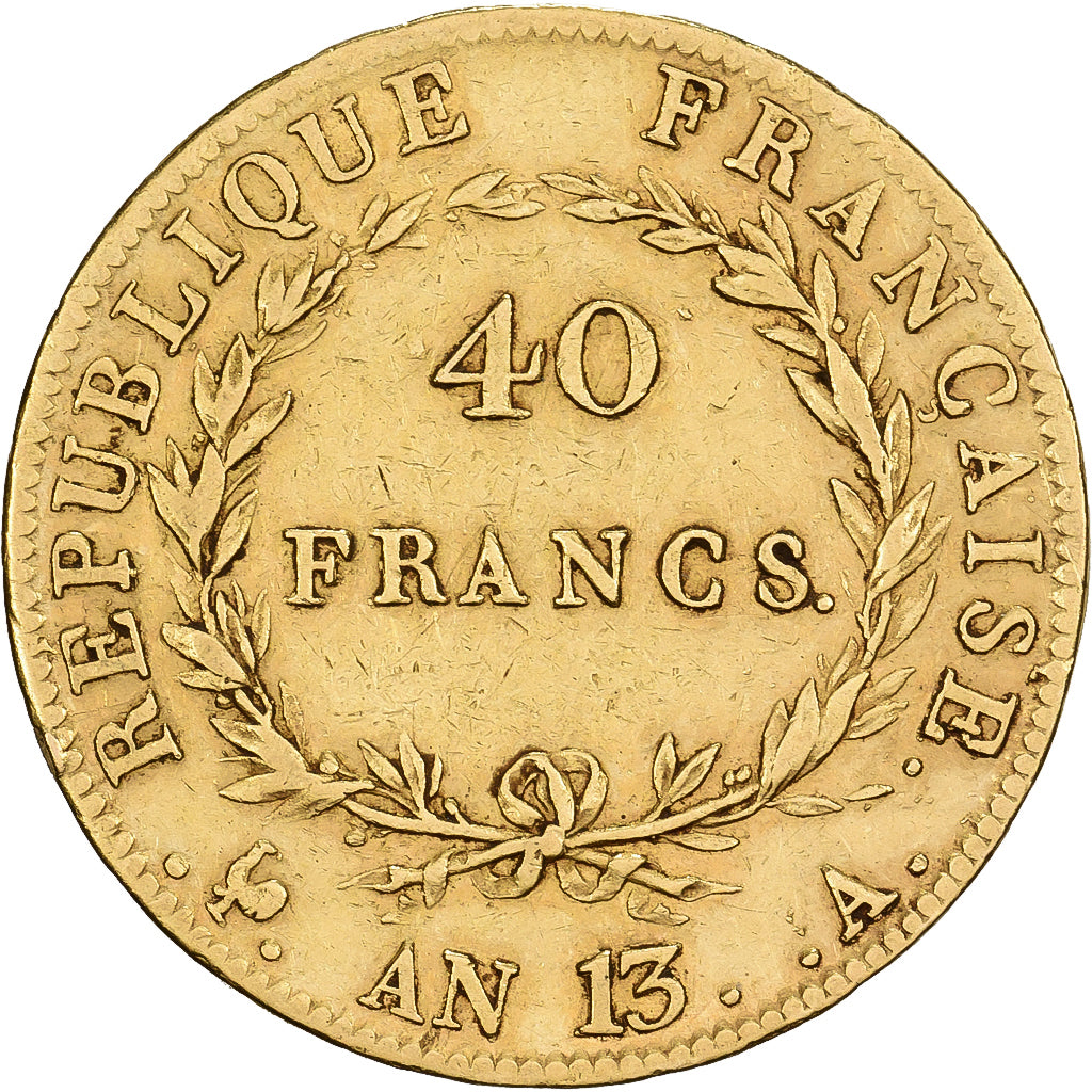 Francja, Napoleon I, 40 Francs, An 13 (1805), Paris, Złoto, EF(40-45)