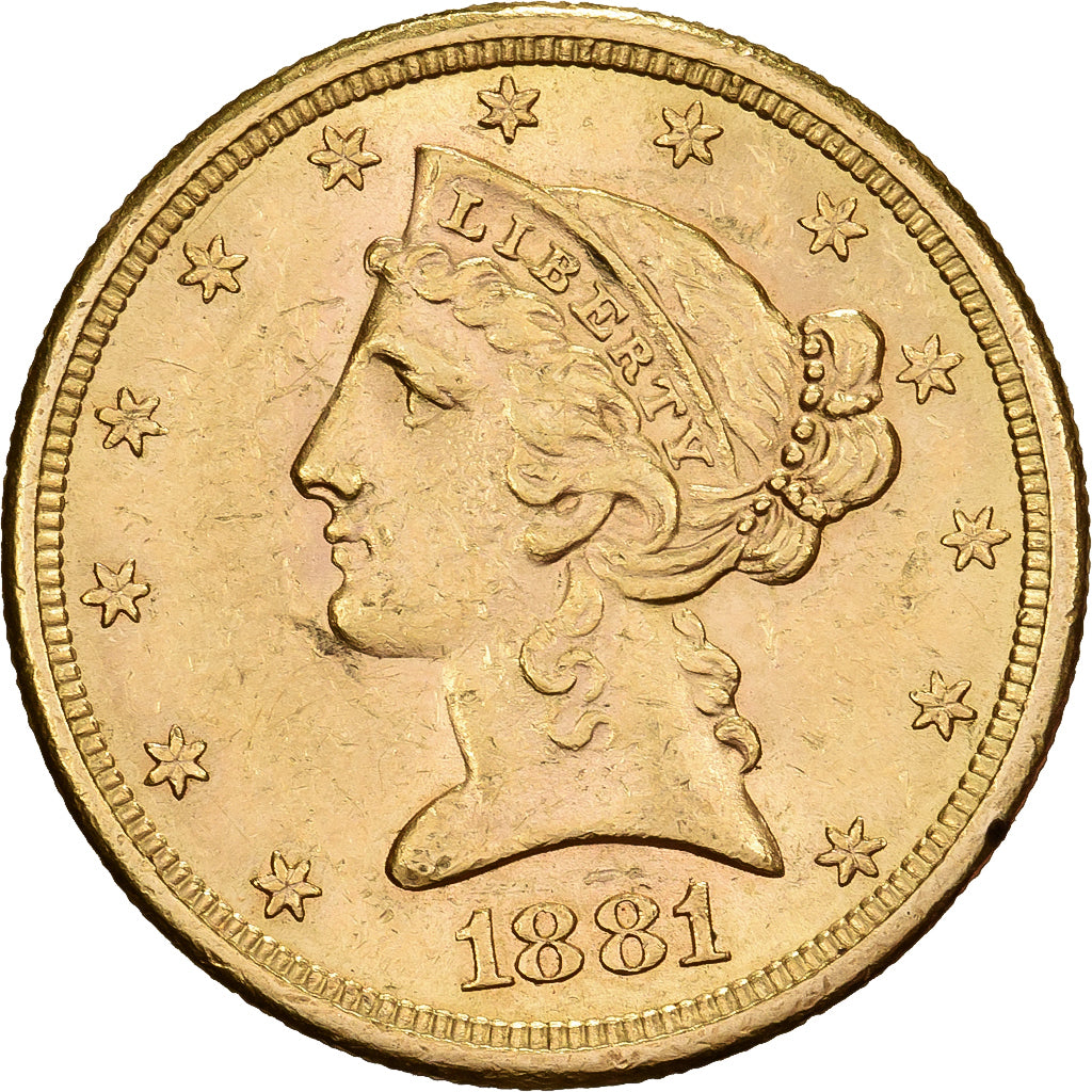 Verenigde Staten, 5 Dollars, Coronet Head, 1881, San Francisco, Goud, ZF+