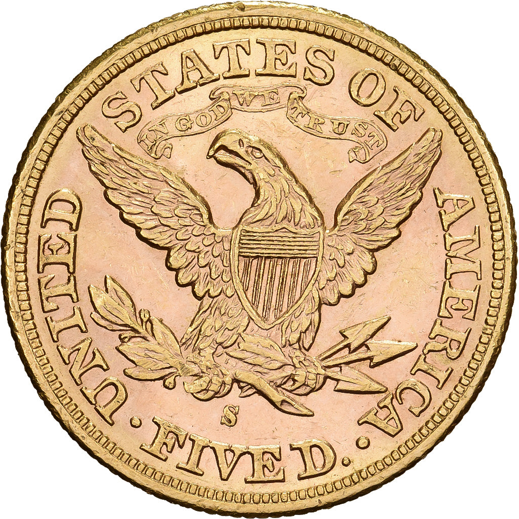 Verenigde Staten, 5 Dollars, Coronet Head, 1880, San Francisco, Goud, ZF+