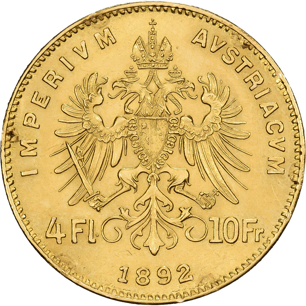Austria, Franz Joseph I, 4 Florin, 1892, Vienna, Złoto, EF(40-45), KM:2260