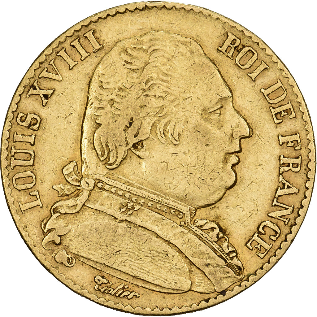 France, Louis XVIII, 20 Francs, 1815, Paris, Gold, EF(40-45), Gadoury:1026, Le