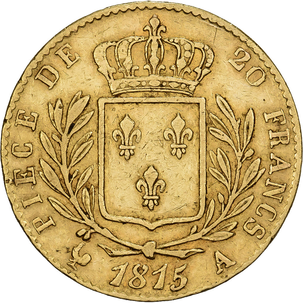 France, Louis XVIII, 20 Francs, 1815, Paris, Gold, EF(40-45), Gadoury:1026, Le